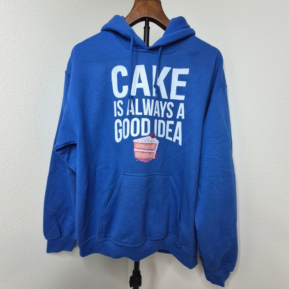 Gildan Heavy Blend Blue Cake‎ Is Always A Good Idea Graphic Hoodie Sweatshirt M